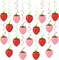 36-Piece Strawberry Hanging Swirl Banner Set | Berry First Birthday Decorations, Colorful Foil Ceiling Danglers for Strawberry Party & Baby Shower Supplies